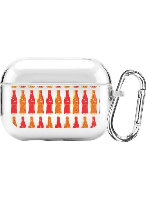 Classic Series Retro Cola Printed Case Cover With Carabiner For Apple AirPods Pro Clear/Yellow/Red