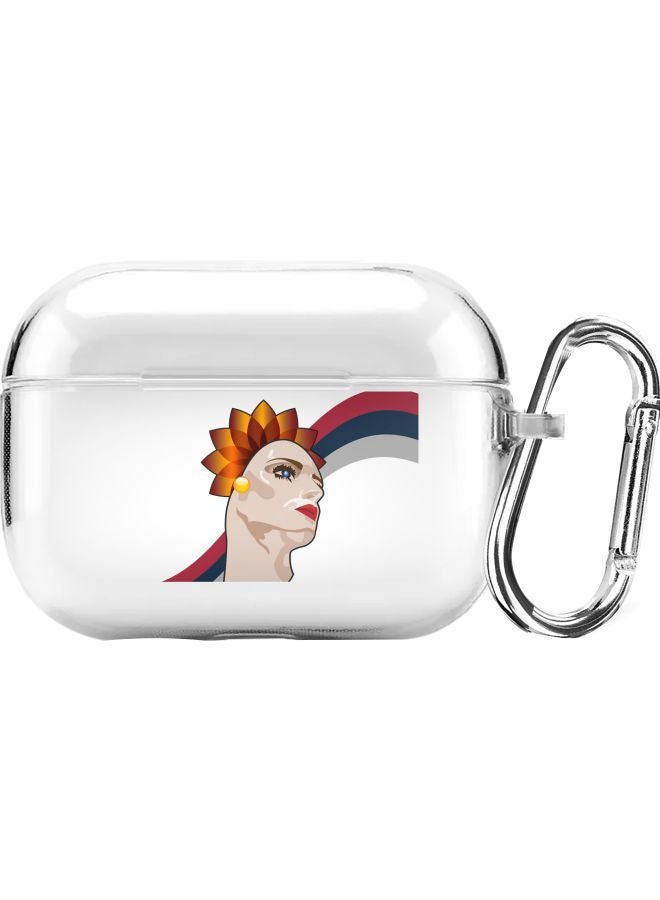 ستايلايزد حافظة حماية واقية من سلسلة كلاسيك بطبعة تصميم تمثال الحرية مزودة بمشبك تعليق لسماعات أبل آير بودز برو شفاف/ بيج/ برتقالي - Image 1