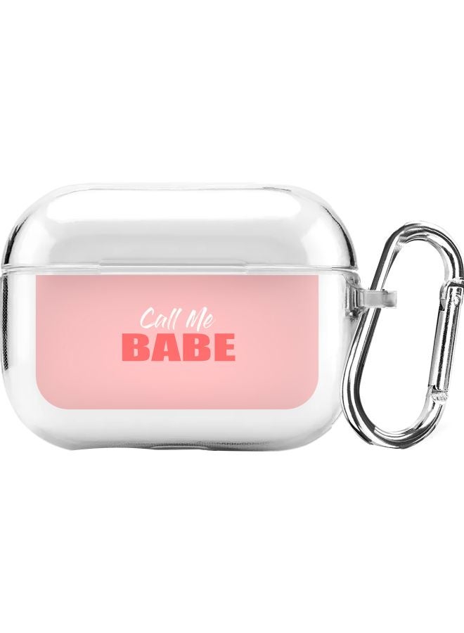 ستايلايزد غطاء حماية من سلسلة كلاسيك بطبعة عبارة "Call Me Babe" وحلقة تعليق لسماعة أبل آيربودز برو شفاف/ وردي/ أحمر - Image 1