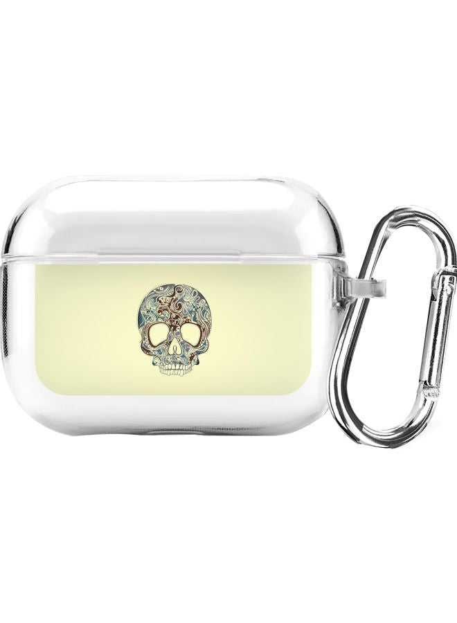 ستايلايزد حافظة حماية من سلسلة كلاسيك كلير بطبعة تاتو لجمجمة مزودة بحلقة معدنية لسماعات أبل آيربودز برو شفاف/أصفر/أزرق - Image 1