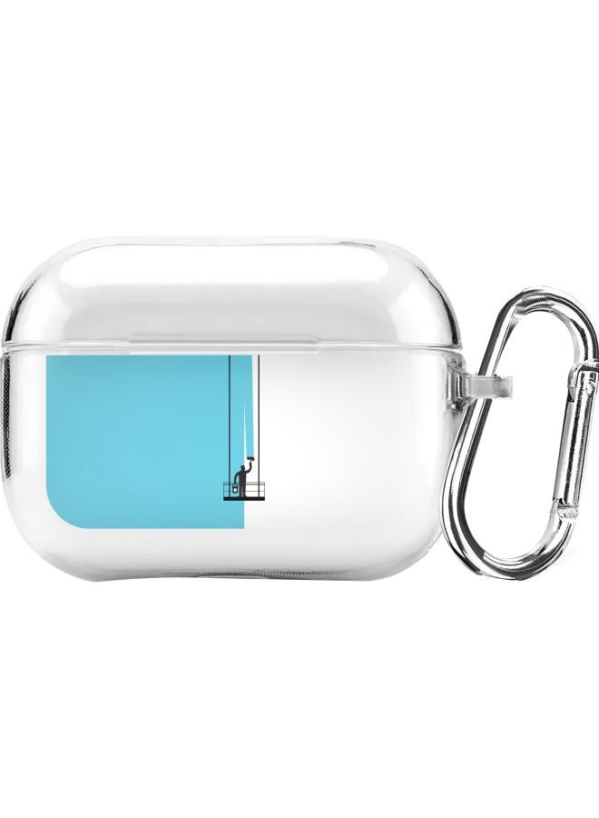 ستايلايزد غطاء حماية مزين برسمة رجل يدهن حائط من سلسلة كلاسيك مزود بحلقة بقفل زنبركي لسماعات أبل آيربودز برو شفاف/أزرق/أسود - Image 1