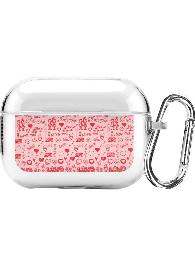 ستايلايزد حافظة واقية بنمط رسومات وبطبعة كلمة "Love" من سلسلة كلاسيك كلير مع حلقة للتعليق لسماعة أبل آيربودز برو شفاف/ وردي/ أحمر - Image 1