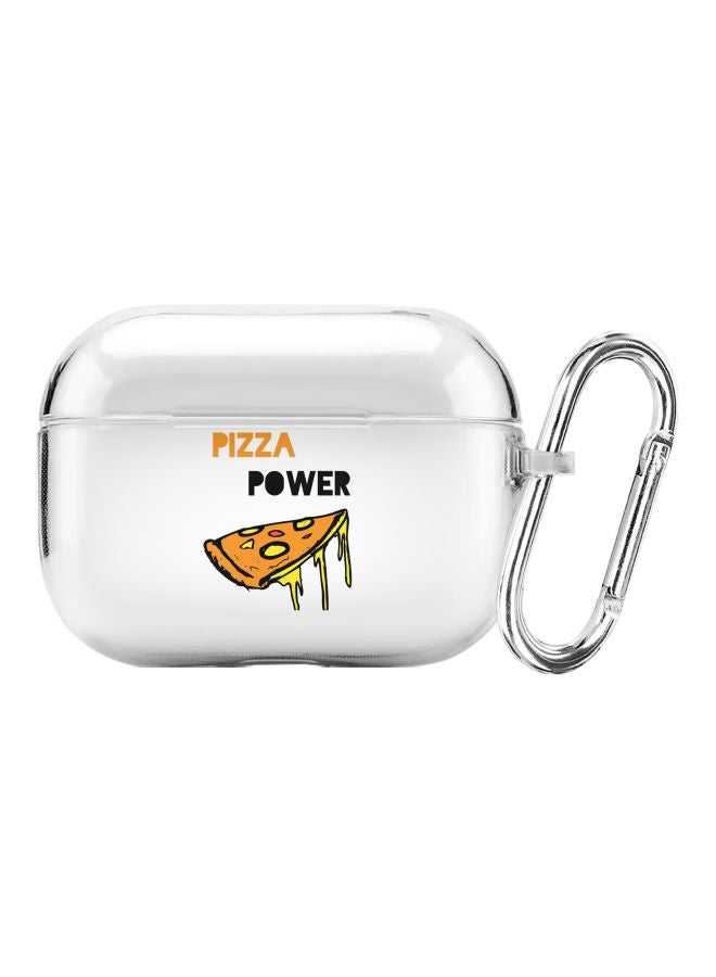 ستايلايزد حافظة حماية مطبوع عليها عبارة "I Love Pizza" ومزودة بحلقة بقفل زنبركي لسماعات أبل آيربودز برو شفاف/ بني/ أسود - Image 1