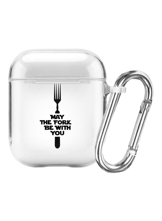 Stylizedd Classic Series May The Fork Printed Case Cover With Carabiner For Apple AirPods 1/2 Clear/Black - Image 1