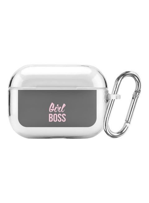 Classic Series Girl Boss Printed Case Cover With Carabiner For Apple AirPods Pro Clear/Grey/Pink