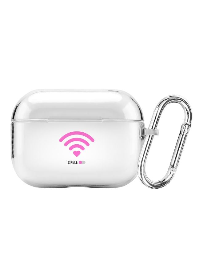 ستايلايزد حافظة حماية بحلقة للتعليق من سلسلة كلاسيك بطبعة إشارة واي فاي وكلمة "Single" لسماعات أبل آيربودز برو شفاف/وردي/أسود - Image 1