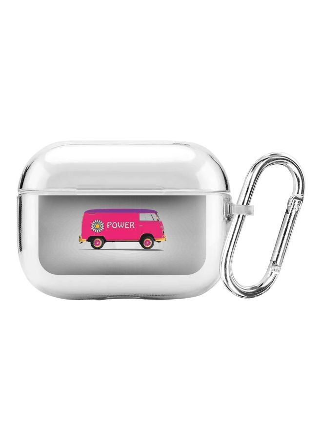 Stylizedd Flower Power Printed Protective Cover With Carabiner For Apple AirPods Pro Clear/Grey/Pink  - Image 1