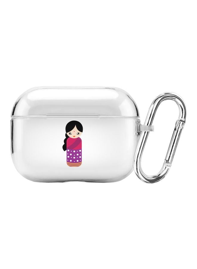 ستايلايزد غطاء حماية من سلسلة كلاسيك كلير بطبعة لدمية هندية مع حلقة بقفل زنبركي لسماعات أبل آيربودز برو شفاف/أرجواني/أسود - Image 1