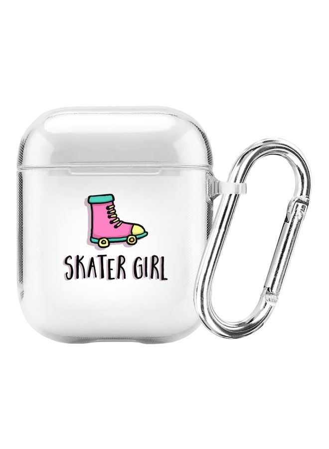 Stylizedd Classic Series Skater Girl Printed Case With Carabiner For Apple AirPods 2/1 Clear/Pink/Black - Image 1