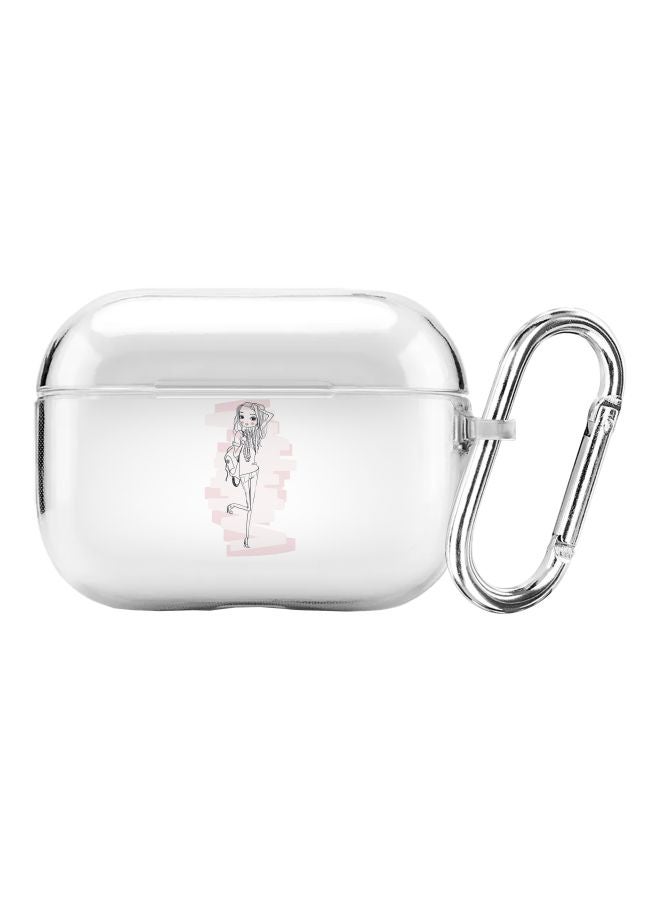 ستايلايزد غطاء حماية من سلسلة كلاسيك بطبعة فتاة مراهقة مع حلقة للتعليق لسماعة أبل آيربودز برو شفاف/وردي/أسود - Image 1