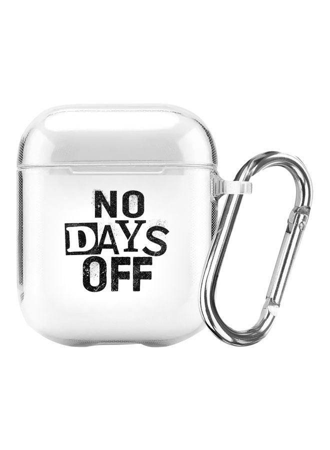 Stylizedd No Days Off Printed Cover With Carabiner For Apple AirPods 2/1 Clear/Black  - Image 1