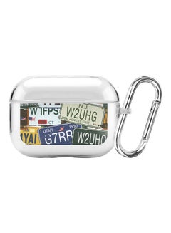 Classic Series Number Plates Printed Case Cover With Carabiner For Apple AirPods Pro Clear/Black/Blue