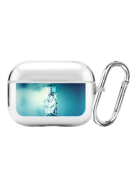 Classic Series New York New York Printed Case With Carabiner For Apple AirPods Pro Clear/Blue