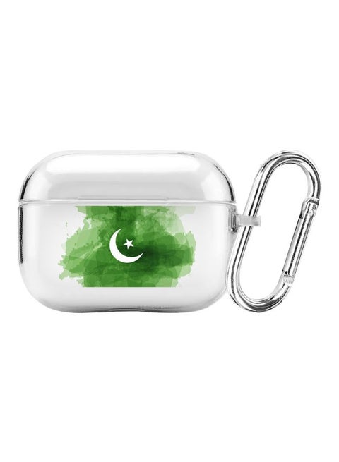 Classic Series Cresent Printed Case With Carabiner For Apple AirPods Pro Clear/Green