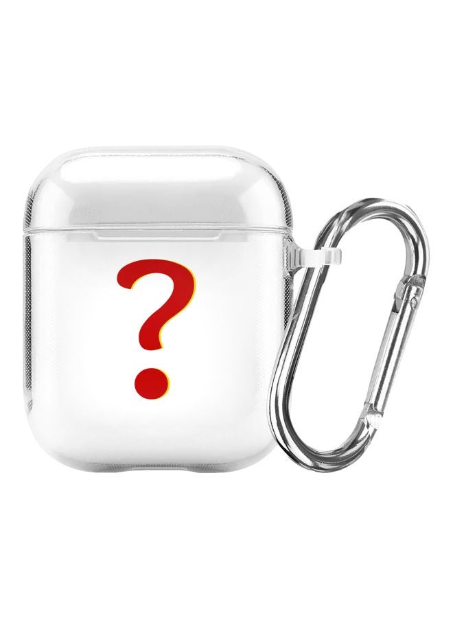 ستايلايزد غطاء حماية من سلسلة كلاسيك بطبعة علامة استفهام مع حلقة للتعليق لسماعات أبل آيربودز 2/1 شفاف/ أحمر/ أصفر - Image 1