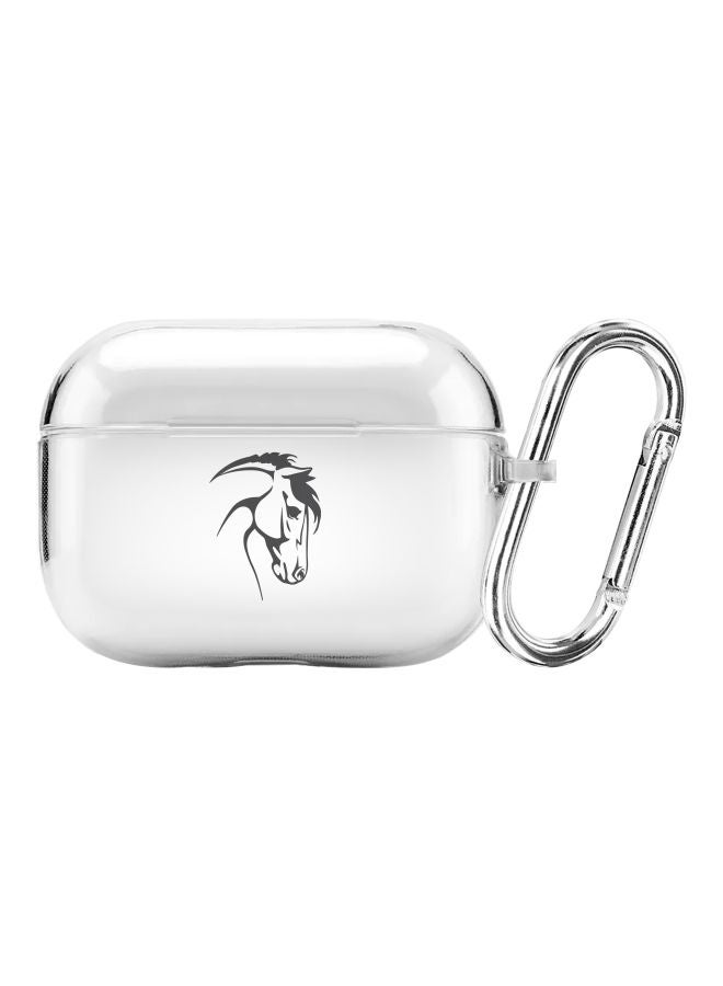 ستايلايزد حافظة حماية واقية من سلسلة كلاسيك بحلقة تعليق وطبعة حصان عربي لسماعات أبل آيربودز برو شفاف/ أسود - Image 1