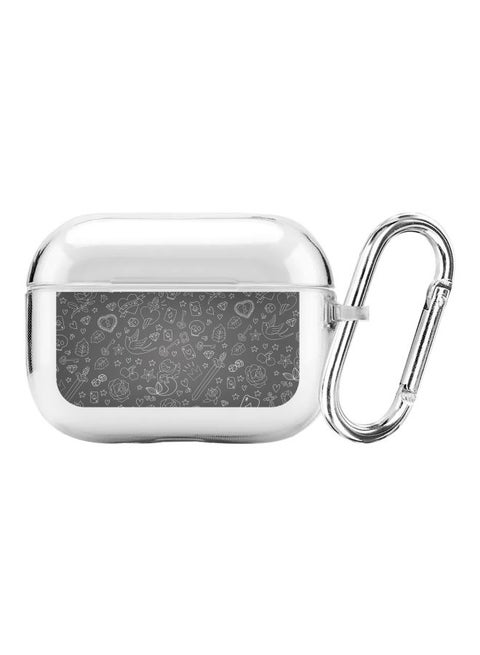 Classic Series Doodles Printed Case With Carabiner For Apple AirPods Pro Clear/Grey
