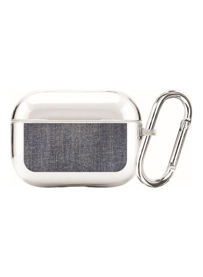 Stylizedd Classic Series Denim Printed Case Cover With Carabiner For Apple AirPods Pro Clear/Blue - Image 1