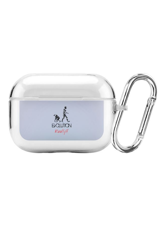 ستايلايزد غطاء حماية مع حلقة من سلسلة كلاسيك بطبعة عبارة ?Evolution Really لسماعات أبل آيربودز برو شفاف/أزرق/أسود - Image 1