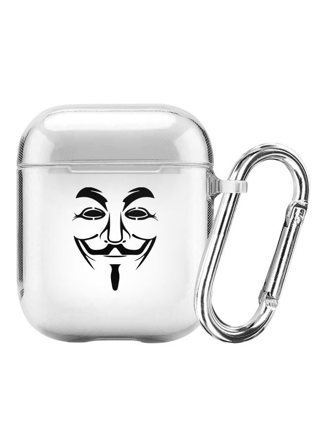 Stylizedd Classic Series Vendetta Mask Printed Case With Carabiner For Apple AirPods 2/1 Clear/Black - Image 1