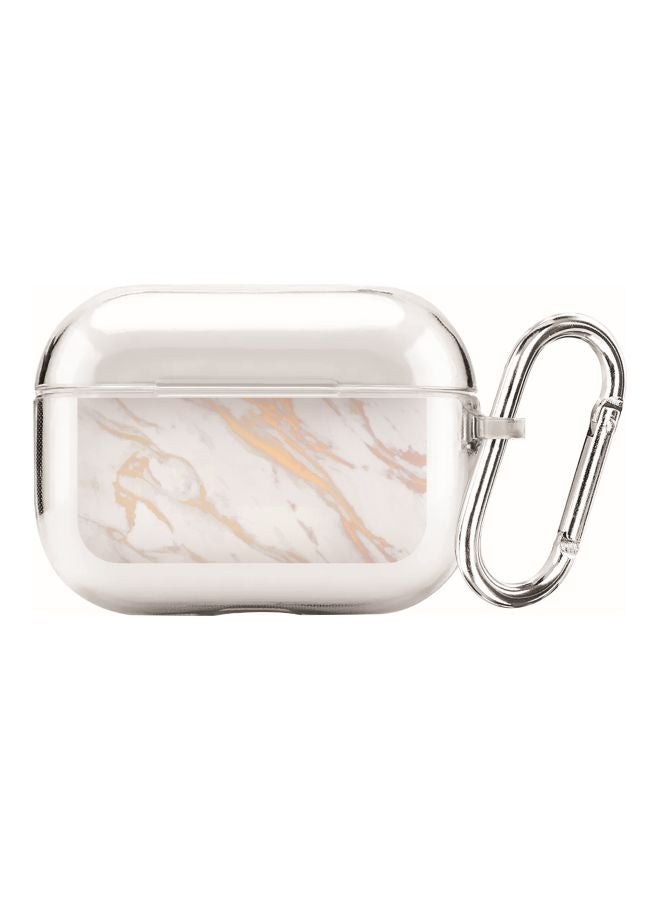 ستايلايزد حافظة حماية بطبعة بتصميم رخامي، مع حلقة للتعليق من سلسلة كلاسيك لأبل آيربودز برو شفاف/ أبيض/ بيج - Image 1