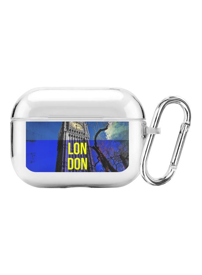 Stylizedd Classic Series London Big Ben Printed Protective Case With Carabiner For Apple AirPods Pro Clear/Blue/Yellow  - Image 1