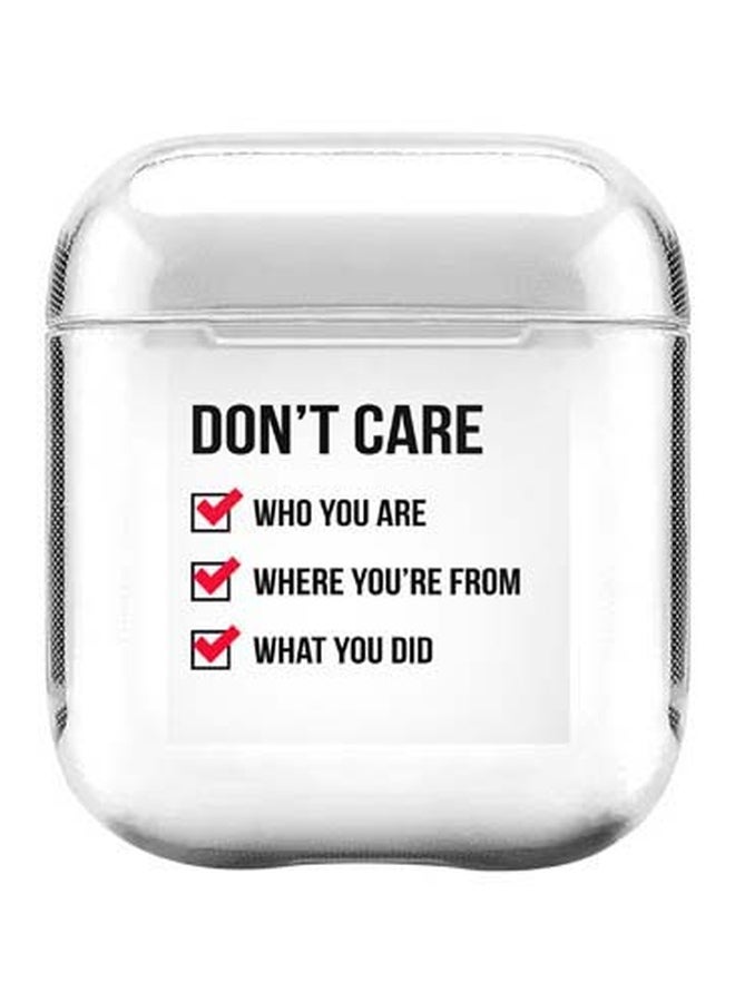 Stylizedd Don't Care Printed Protective Cover With Carabiner For Apple AirPods 2/1 Clear/Black/Red - Image 1