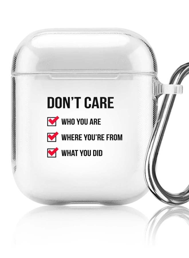 Stylizedd Don't Care Printed Protective Cover With Carabiner For Apple AirPods 2/1 Clear/Black/Red - Image 5