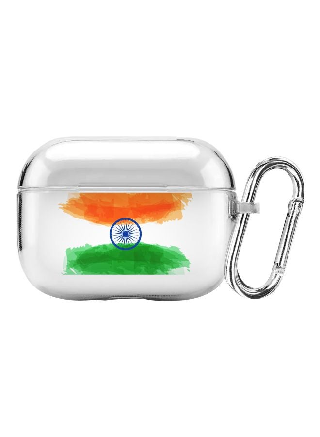 ستايلايزد غطاء حماية من سلسلة كلاسيك بطبعة علم الهند مع مشبك تعليق لسماعة أبل آيربودز برو أزرق/برتقالي/أخضر - Image 1