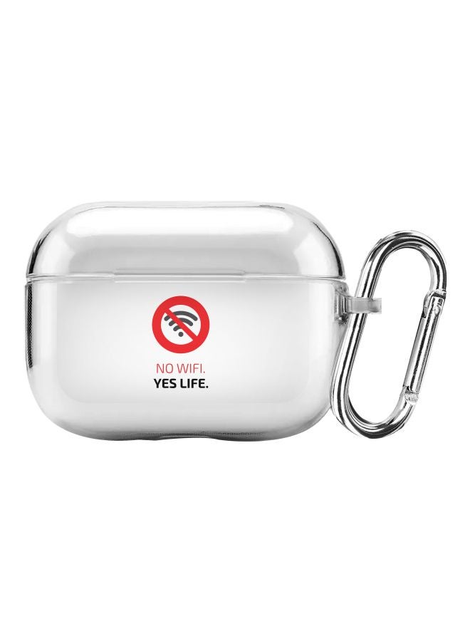 Stylizedd Classic Series No Wifi, Yes Life Printed Case Cover With Carabiner For Apple AirPods Pro Clear/Red/Black - Image 1