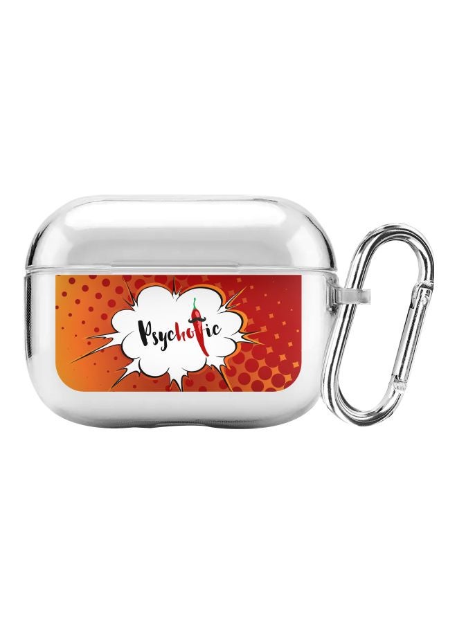 ستايلايزد غطاء حماية بطبعة كلمة "Psychotic" مزودة بحلقة للتعليق من سلسلة كلاسيك كلير لسماعة أبل آيربودز برو أبيض/أحمر/برتقالي - Image 1