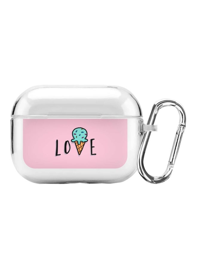 Classic Clear Series Love Ice Cream Cone Printed Case Cover With Carabiner For Apple AirPods Pro Clear/Pink/Blue