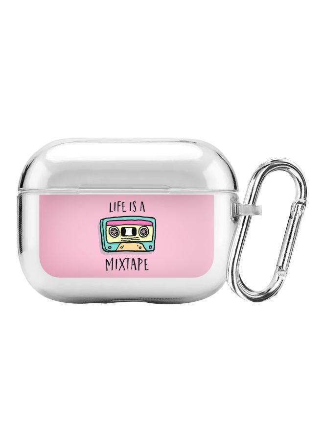 ستايلايزد حافظة حماية من سلسلة كلاسيك مطبوع عليها عبارة "Life Is A Mixtape" ومزودة بحلقة بقفل زنبركي لسماعات أبل آيربودز برو شفاف/وردي/أسود - Image 1