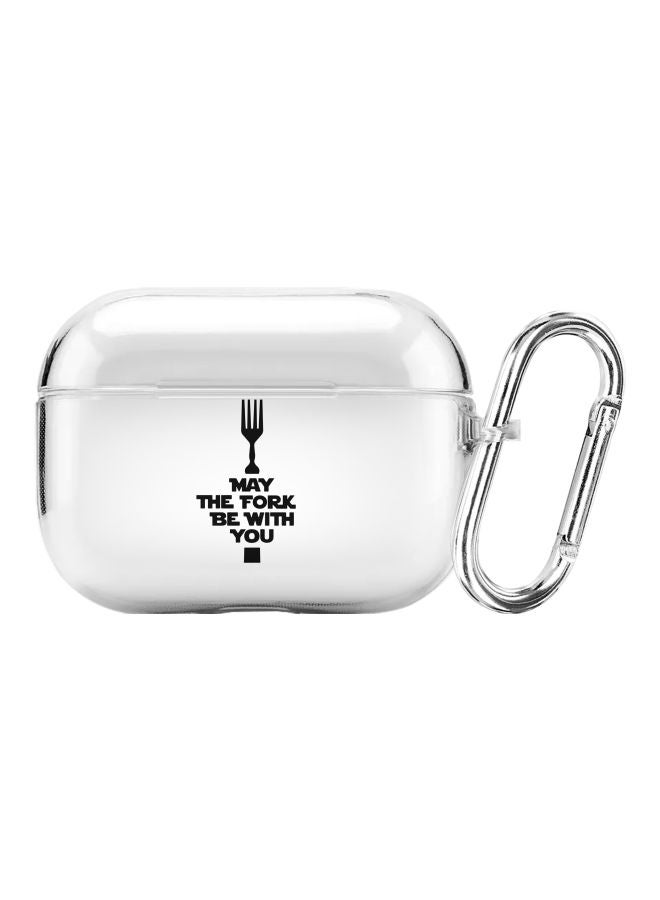 Stylizedd May The Fork Be With You Printed Case Cover With Carabiner For Apple AirPods Pro Clear/Black  - Image 1