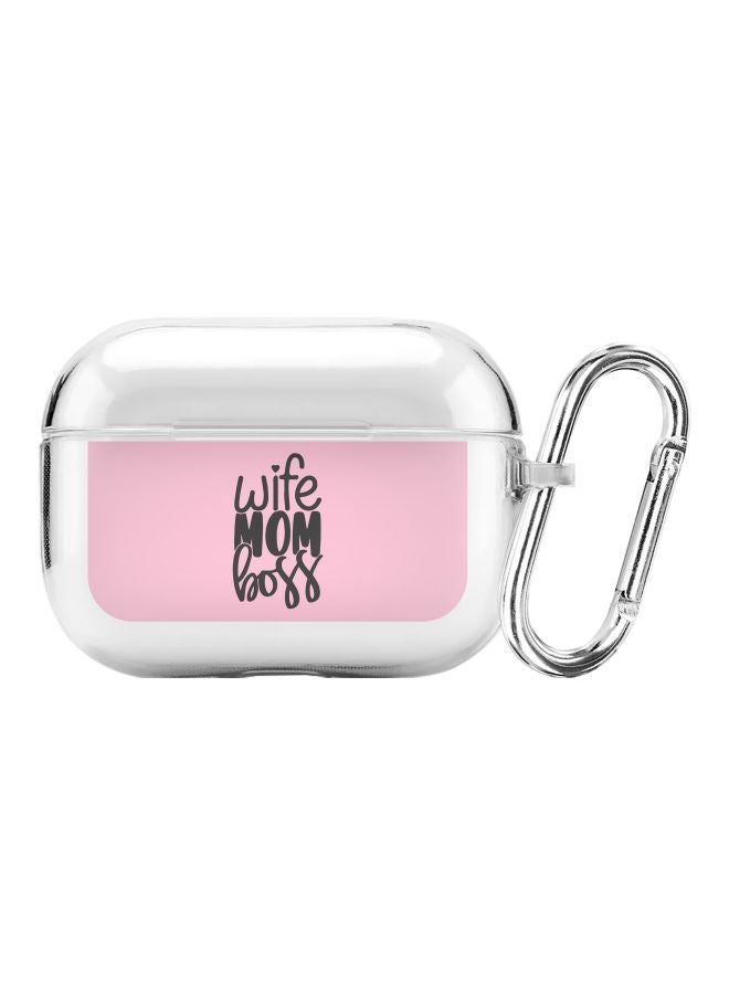 Stylizedd Wife Mom Boss Printed Cover With Carabiner For Apple AirPods Pro Clear/Pink/Black - Image 1