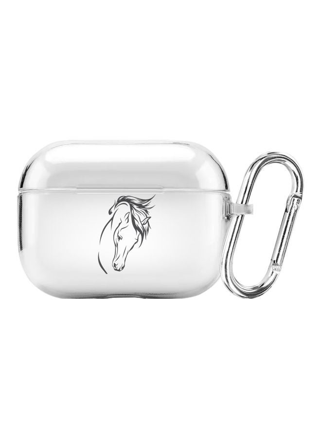 ستايلايزد غطاء حماية مع حلقة من سلسلة كلاسيك بطبعة حصان عربي لسماعات أبل آيربودز برو شفاف/ أسود - Image 1