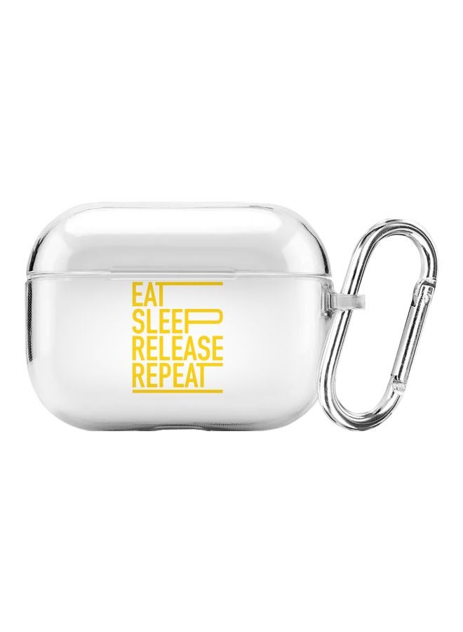 Stylizedd Classic Series Eat Sleep Release Repeat Printed Case With Carabiner For Apple AirPods Pro Clear/Yellow - Image 1
