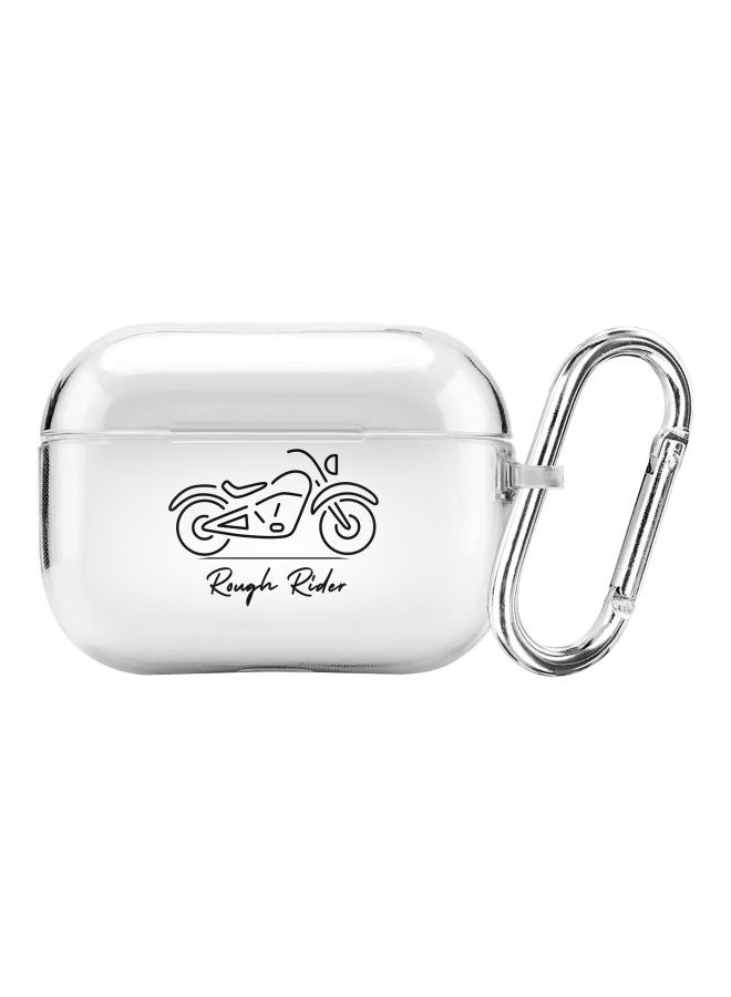 ستايلايزد حافظة حماية بحلقة معدنية بطبعة عبارة "Rough Rider" من سلسلة كلاسيك لسماعات أبل آيربودز برو شفاف/ أسود - Image 1
