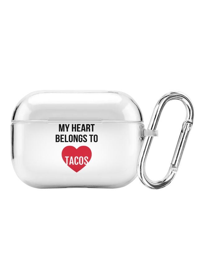 ستايلايزد حافظة حماية مطبوع عليها عبارة "My Heart Belongs" من سلسلة كلاسيك ومزودة بحلقة بقفل زنبركي لسماعات أبل آيربودز برو شفاف/أسود/أحمر - Image 1
