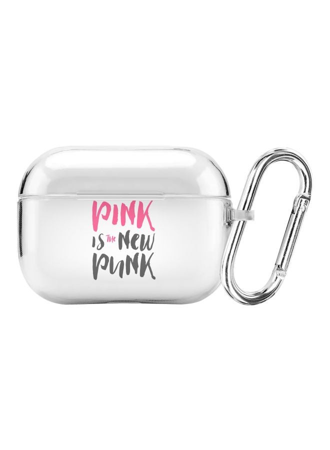 ستايلايزد غطاء حماية مع حلقة من سلسلة كلاسيك بطبعة "Pink Is The New Punk" لسماعة أبل آيربودز برو شفاف/ أسود/ وردي - Image 1