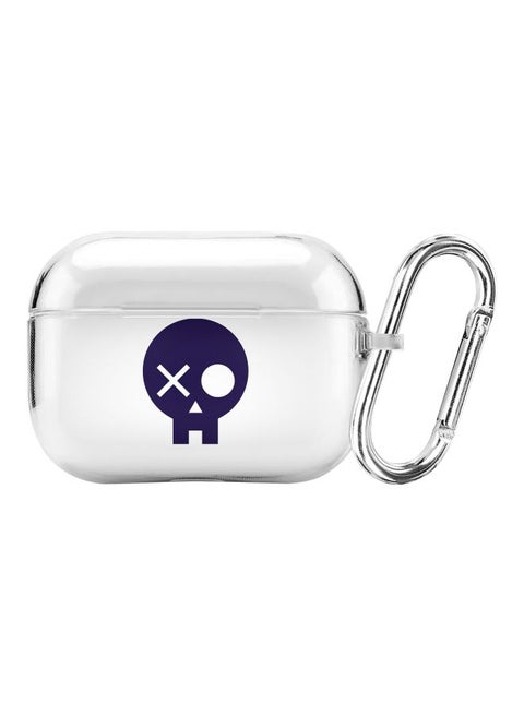 Classic Series Skull Patch Printed Case Cover With Carabiner For Apple AirPods Pro Clear/Blue
