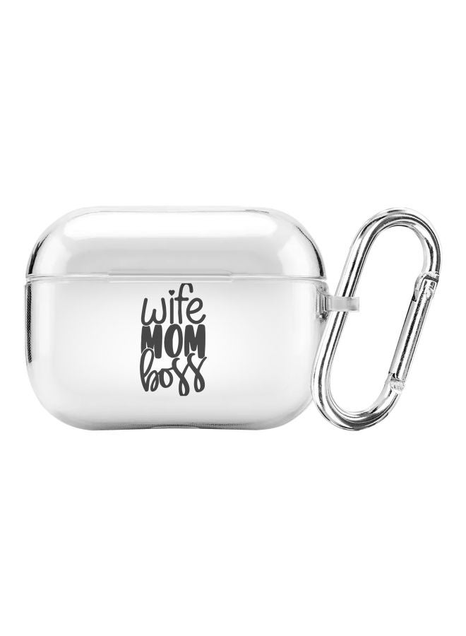 Stylizedd Classic Series Wife Mom Boss Printed Case Cover With Carabiner For Apple AirPods Pro Clear/Grey - Image 1