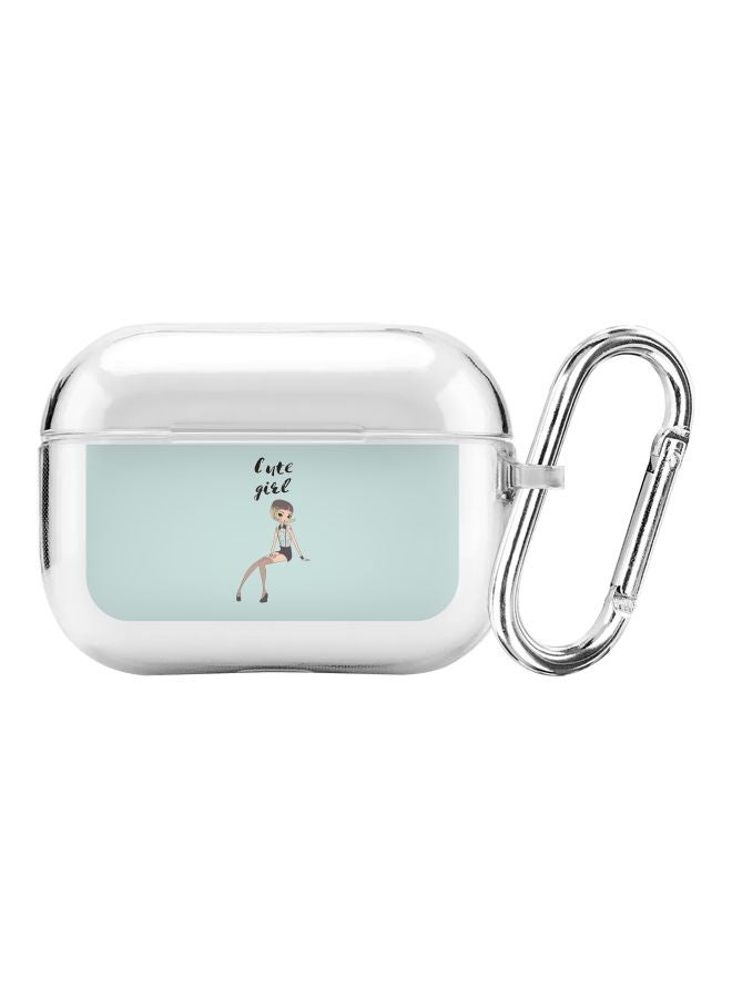 Stylizedd Classic Series Shy Cute Girl Printed Case Cover With Carabiner For Apple AirPods Pro Clear/Blue/Black - Image 1