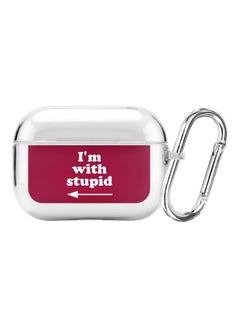Classic Series I'm With Stupid Printed Case Cover With Carabiner For Apple AirPods Pro Clear/Pink/White