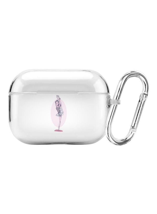 Stylizedd Flying Ballerina Printed Protective Cover With Carabiner For Apple AirPods Pro Clear/Pink/Grey  - Image 1