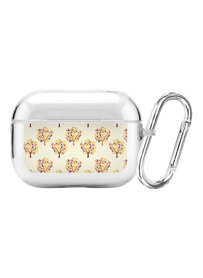 ستايلايزد غطاء حماية من سلسلة كلاسيك بطبعة أوراق الخريف مع حلقة للتعليق لسماعة أبل آيربودز برو شفاف / بيج - Image 1