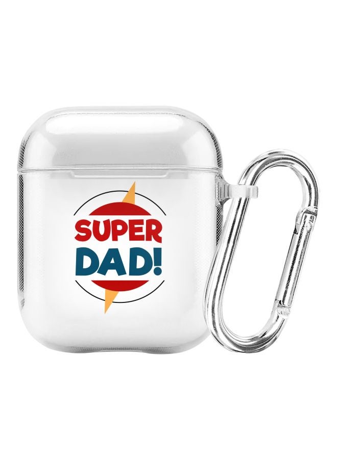 Stylizedd Classic Series Super Dad Printed Case Cover With Carabiner For Apple AirPods 1/2 Clear/Blue/Red  - Image 1