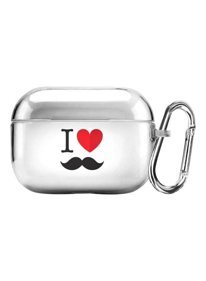 Stylizedd Classic Series I Love Moustashe Printed Case Cover With Carabiner For Apple AirPods Pro Clear/Red/Black  - Image 1
