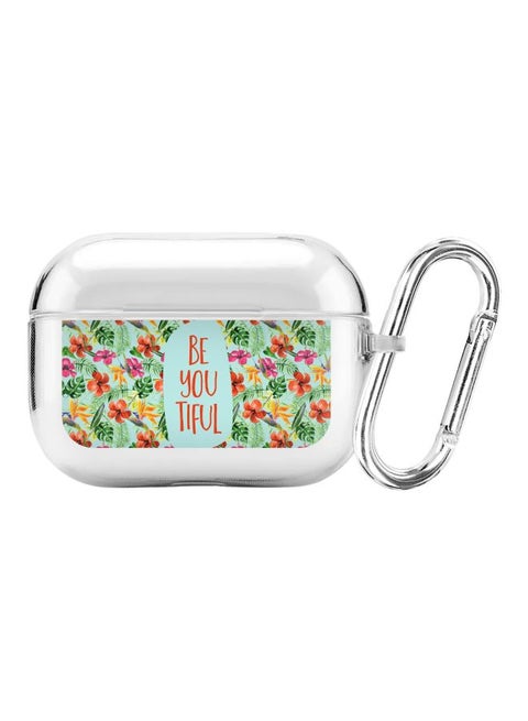 Classic Series Be You Tiful Printed Case Cover With Carabiner For Apple AirPods Pro Clear/Orange/Blue