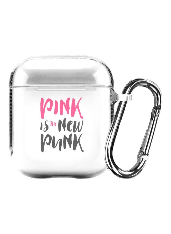 Stylizedd Classic Series Pink Is The New Punk Printed Protective Case With Carabiner For Apple AirPods 2/1 Clear/Black/Pink - Image 1